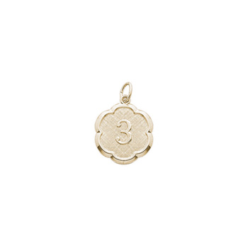 Age 3 Toddler Years - Third Birthday Keepsake Charm - 10K Yellow Gold Small Round Rembrandt Charm – Engravable on back - Add to a bracelet or necklace 