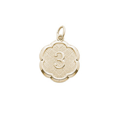 Age 3 Toddler Years - Third Birthday Keepsake Charm - 10K Yellow Gold Small Round Rembrandt Charm – Engravable on back - Add to a bracelet or necklace /