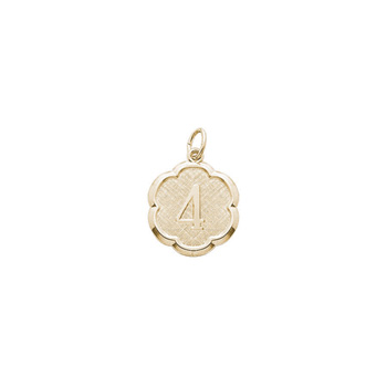 Age 4 Preschool Years - Fourth Birthday Keepsake Charm - 10K Yellow Gold Small Round Rembrandt Charm – Engravable on back - Add to a bracelet or necklace 