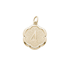 Age 4 Preschool Years - Fourth Birthday Keepsake Charm - 10K Yellow Gold Small Round Rembrandt Charm – Engravable on back - Add to a bracelet or necklace /