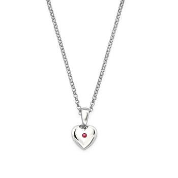 Girls Elegant Tiny Heart Necklace - Accented with a Created Ruby July Birthstone - Sterling Silver Rhodium Pendant and Chain - Chain Adjustable at 16", 15", and 14"