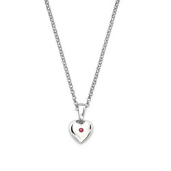 Girls Elegant Tiny Heart Necklace - Accented with a Created Ruby July Birthstone - Sterling Silver Rhodium Pendant and Chain - Chain Adjustable at 16