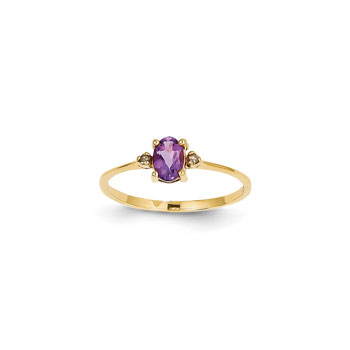 Girls Diamond Birthstone Ring - Genuine Amethyst Birthstone with Diamond Accents - 14K Yellow Gold - Size 4 - BEST SELLER