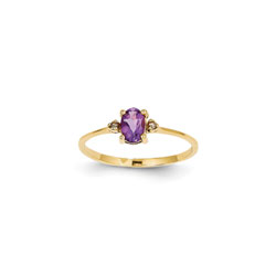 Girls Diamond Birthstone Ring - Genuine Amethyst Birthstone with Diamond Accents - 14K Yellow Gold - Size 4 - BEST SELLER/