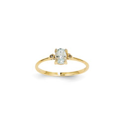 Girls Diamond Birthstone Ring - Genuine Aquamarine Birthstone with Diamond Accents - 14K Yellow Gold - Size 4 - BEST SELLER/
