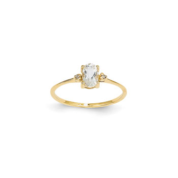 Girls Diamond Birthstone Ring - Genuine White Topaz Birthstone with Diamond Accents - 14K Yellow Gold - Size 4 - BEST SELLER