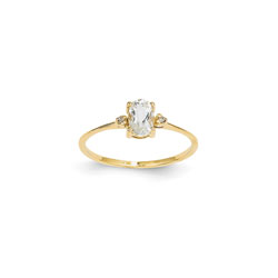 Girls Diamond Birthstone Ring - Genuine White Topaz Birthstone with Diamond Accents - 14K Yellow Gold - Size 4 - BEST SELLER/