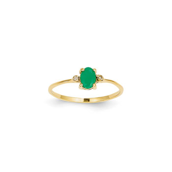 Girls Diamond Birthstone Ring - Genuine Emerald Birthstone with Diamond Accents - 14K Yellow Gold - Size 4