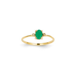 Girls Diamond Birthstone Ring - Genuine Emerald Birthstone with Diamond Accents - 14K Yellow Gold - Size 4/