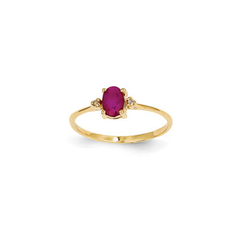 Girls Diamond Birthstone Ring - Genuine Ruby Birthstone with Diamond Accents - 14K Yellow Gold - Size 4