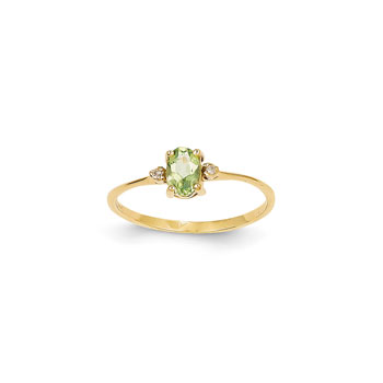Girls Diamond Birthstone Ring - Genuine Peridot Birthstone with Diamond Accents - 14K Yellow Gold - Size 4