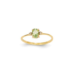 Girls Diamond Birthstone Ring - Genuine Peridot Birthstone with Diamond Accents - 14K Yellow Gold - Size 4/