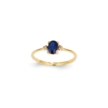 Girls Diamond Birthstone Ring - Genuine Blue Sapphire Birthstone with Diamond Accents - 14K Yellow Gold - Size 4