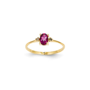Girls Diamond Birthstone Ring - Genuine Pink Tourmaline Birthstone with Diamond Accents - 14K Yellow Gold - Size 4