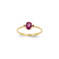 Girls Diamond Birthstone Ring - Genuine Pink Tourmaline Birthstone with Diamond Accents - 14K Yellow Gold - Size 4/
