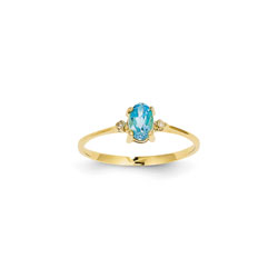 Girls Diamond Birthstone Ring - Genuine Blue Topaz Birthstone with Diamond Accents - 14K Yellow Gold - Size 4 - BEST SELLER/