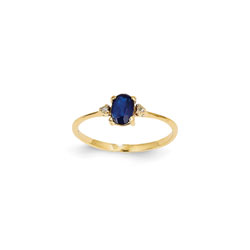 Girls Diamond Birthstone Ring - Genuine Blue Sapphire Birthstone with Diamond Accents - 14K Yellow Gold - Size 5/