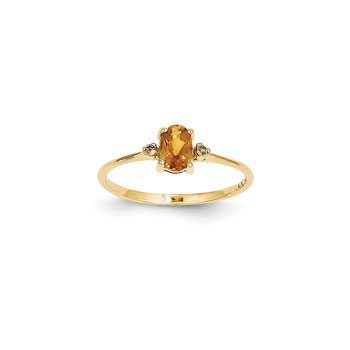 Girls Diamond Birthstone Ring - Genuine Citrine Birthstone with Diamond Accents - 14K Yellow Gold - Size 5