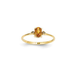 Girls Diamond Birthstone Ring - Genuine Citrine Birthstone with Diamond Accents - 14K Yellow Gold - Size 5/