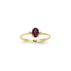 Girls Diamond Birthstone Ring - Genuine Rhodolite Garnet Birthstone with Diamond Accents - 14K Yellow Gold - Size 6/