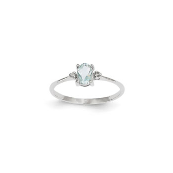 Girls Diamond Birthstone Ring - Genuine Aquamarine Birthstone with Diamond Accents - 14K White Gold - Size 4