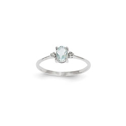 Girls Diamond Birthstone Ring - Genuine Aquamarine Birthstone with Diamond Accents - 14K White Gold - Size 4/