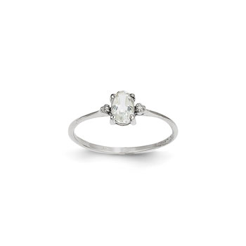 Girls Diamond Birthstone Ring - Genuine White Topaz Birthstone with Diamond Accents - 14K White Gold - Size 4