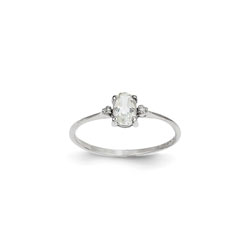 Girls Diamond Birthstone Ring - Genuine White Topaz Birthstone with Diamond Accents - 14K White Gold - Size 4/