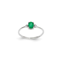 Girls Diamond Birthstone Ring - Genuine Emerald Birthstone with Diamond Accents - 14K White Gold - Size 4/