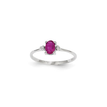 Girls Diamond Birthstone Ring - Genuine Ruby Birthstone with Diamond Accents - 14K White Gold - Size 4