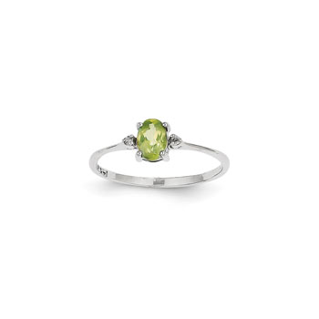 Girls Diamond Birthstone Ring - Genuine Peridot Birthstone with Diamond Accents - 14K White Gold - Size 4