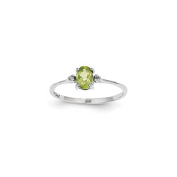 Girls Diamond Birthstone Ring - Genuine Peridot Birthstone with Diamond Accents - 14K White Gold - Size 4/