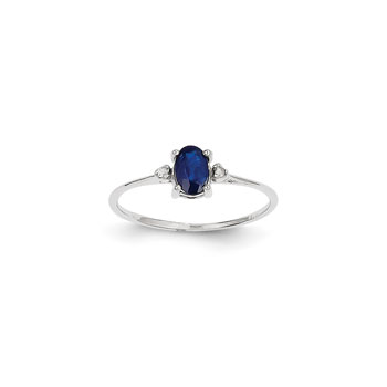 Girls Diamond Birthstone Ring - Genuine Blue Sapphire Birthstone with Diamond Accents - 14K White Gold - Size 4