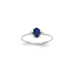 Girls Diamond Birthstone Ring - Genuine Blue Sapphire Birthstone with Diamond Accents - 14K White Gold - Size 4/