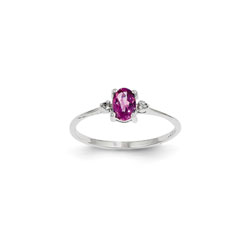 Girls Diamond Birthstone Ring - Genuine Pink Tourmaline Birthstone with Diamond Accents - 14K White Gold - Size 4/