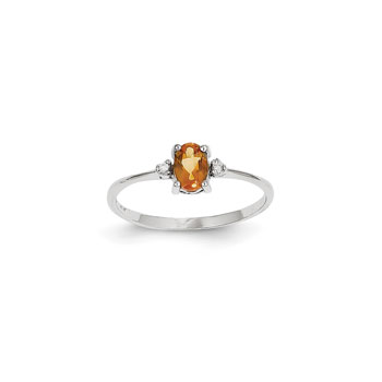 Girls Diamond Birthstone Ring - Genuine Citrine Birthstone with Diamond Accents - 14K White Gold - Size 4