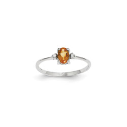 Girls Diamond Birthstone Ring - Genuine Citrine Birthstone with Diamond Accents - 14K White Gold - Size 4/