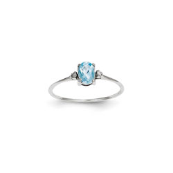 Girls Diamond Birthstone Ring - Genuine Blue Topaz Birthstone with Diamond Accents - 14K White Gold - Size 4/
