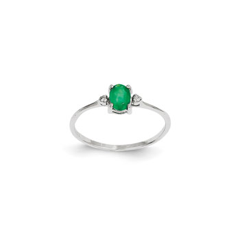 Girls Diamond Birthstone Ring - Genuine Emerald Birthstone with Diamond Accents - 14K White Gold - Size 5