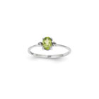 Girls Diamond Birthstone Ring - Genuine Peridot Birthstone with Diamond Accents - 14K White Gold - Size 5