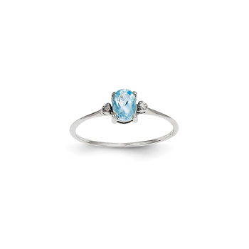 Girls Diamond Birthstone Ring - Genuine Blue Topaz Birthstone with Diamond Accents - 14K White Gold - Size 5