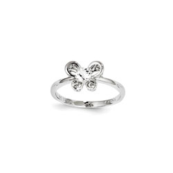 Girls Birthstone Butterfly Ring - Genuine White Topaz Birthstone - Sterling Silver Rhodium - Size 5/