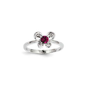 Girls Birthstone Butterfly Ring - Created Ruby Birthstone - Sterling Silver Rhodium - Size 5