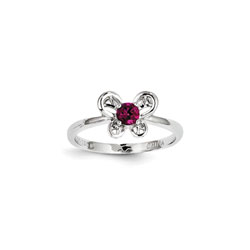 Girls Birthstone Butterfly Ring - Created Ruby Birthstone - Sterling Silver Rhodium - Size 5/