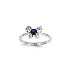 Girls Birthstone Butterfly Ring - Created Blue Sapphire Birthstone - Sterling Silver Rhodium - Size 5/
