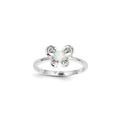 Girls Birthstone Butterfly Ring - Created Opal Birthstone - Sterling Silver Rhodium - Size 5/
