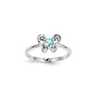Girls Birthstone Butterfly Ring - Genuine Light Swiss Blue Topaz Birthstone - Sterling Silver Rhodium - Size 5