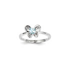 Girls Birthstone Butterfly Ring - Genuine Aquamarine Birthstone - Sterling Silver Rhodium - Size 6