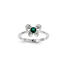 Girls Birthstone Butterfly Ring - Created Emerald Birthstone - Sterling Silver Rhodium - Size 6