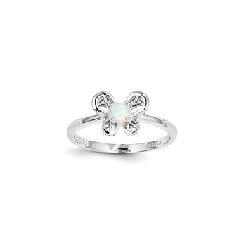 Girls Birthstone Butterfly Ring - Created Opal Birthstone - Sterling Silver Rhodium - Size 6